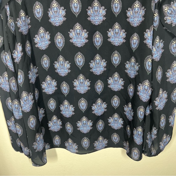 Kobi Halperin Womens Black Blue Paisley Ruffle Lace Up Sill Blouse Size Large - Picture 10 of 10